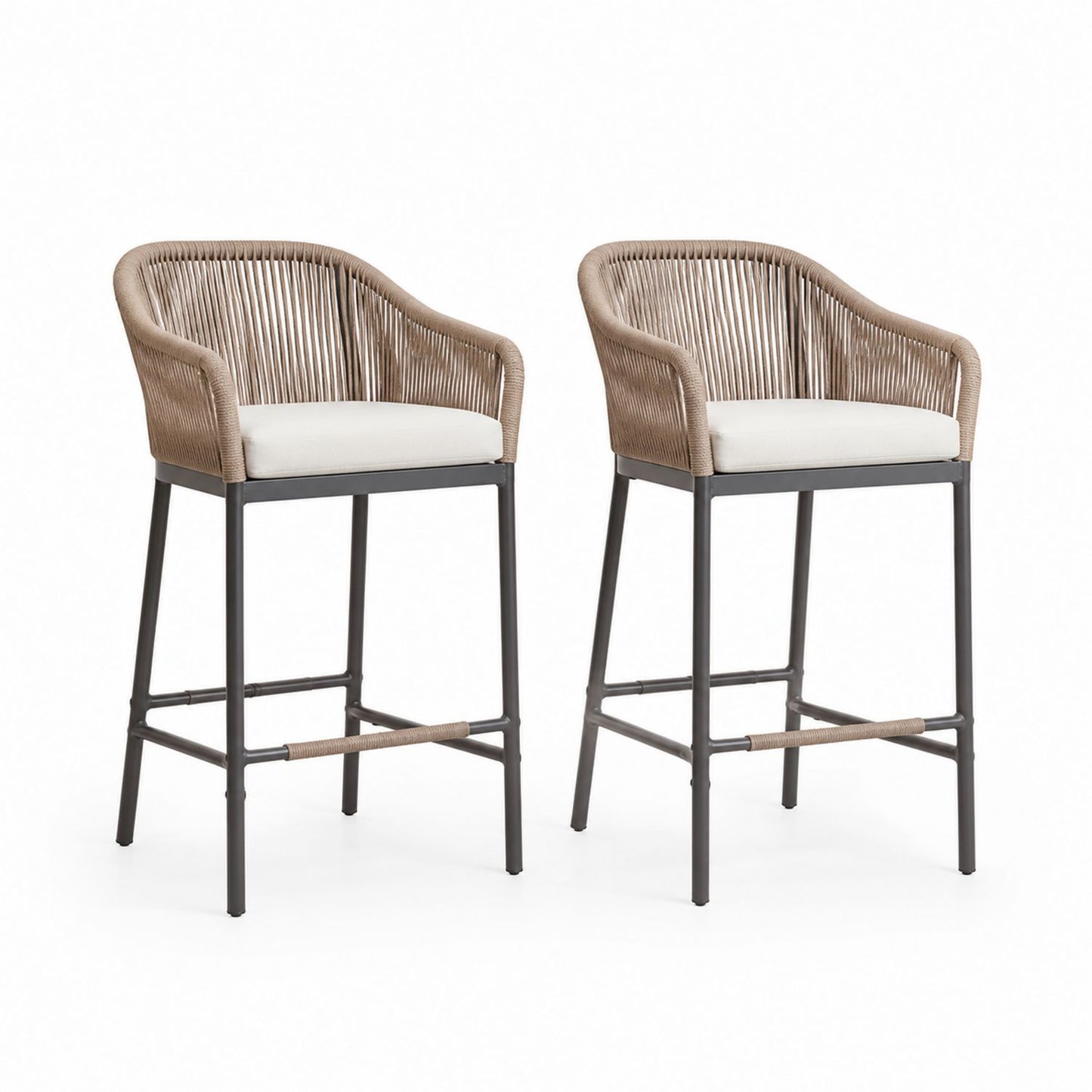 Set of 2 Metal Frame Bar Stools with Cushions Beige/Brown 110cm