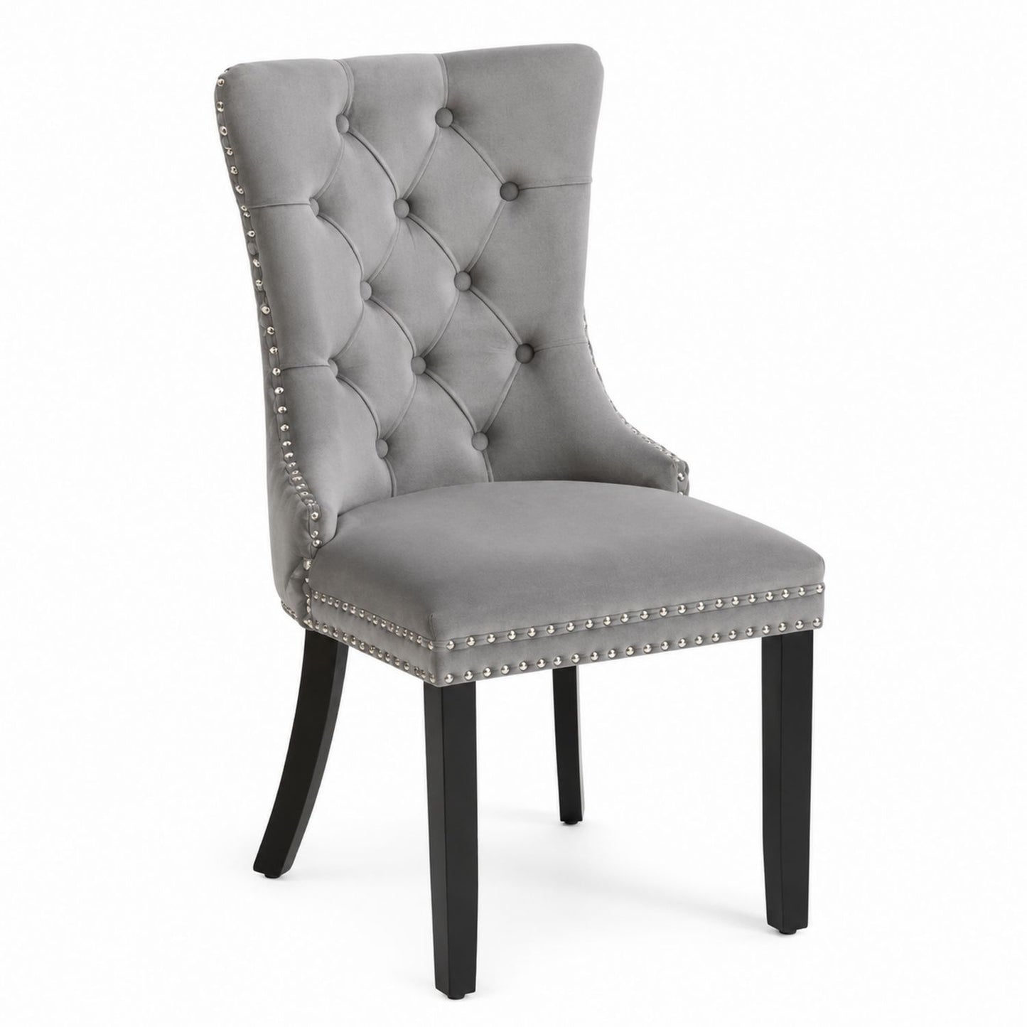 Velvet Dining Chair with Wooden Legs in Gray