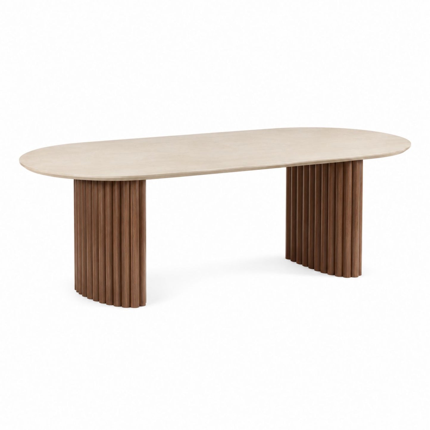 Oval Dining Table with Solid Wood Base and Veneer Top 200cm Beige