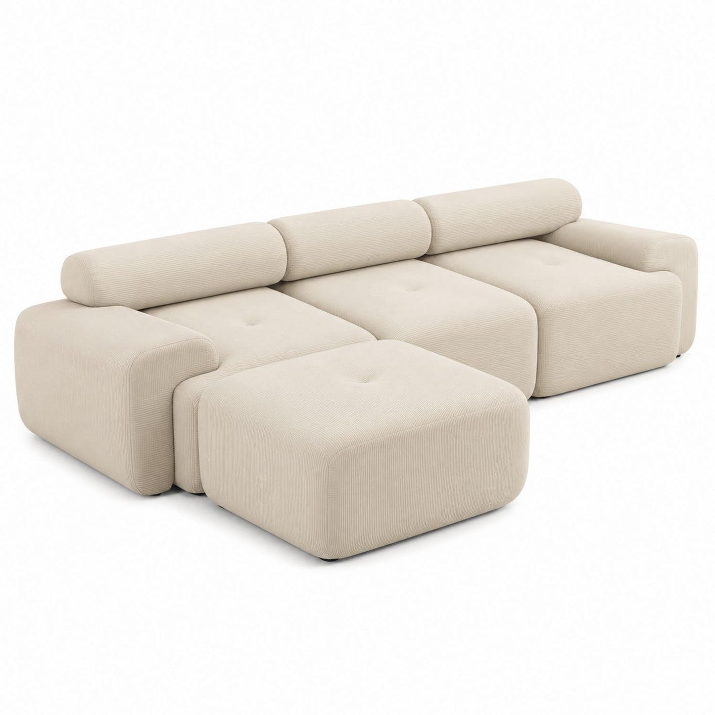 Modular Beige Corduroy Sectional Sofa with Ottoman