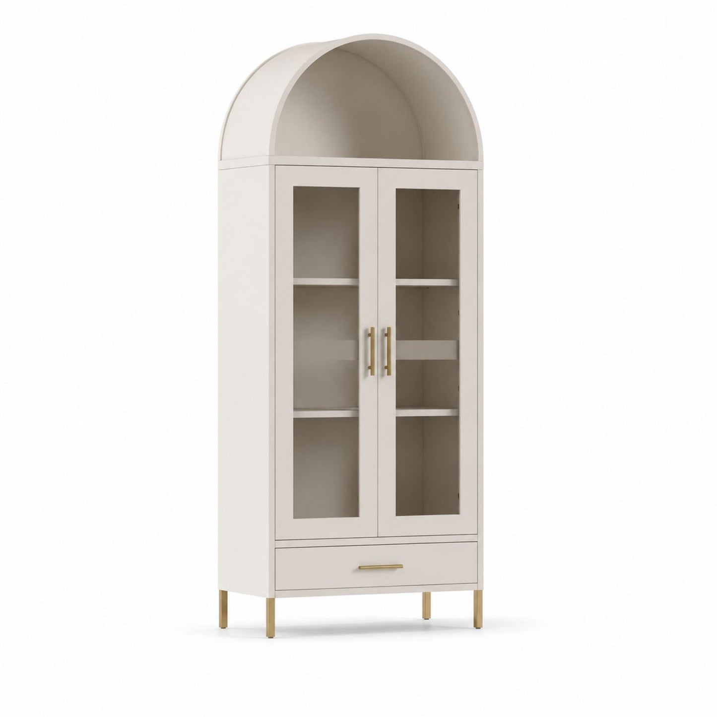 Arched Glass Door Storage Cabinet MDF White with Metal Legs 180cm