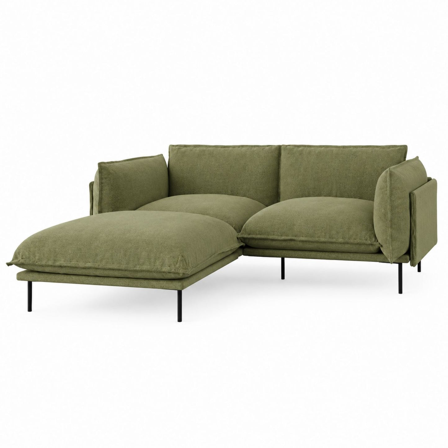 L-Shaped Sectional Sofa Fabric Green 300cm