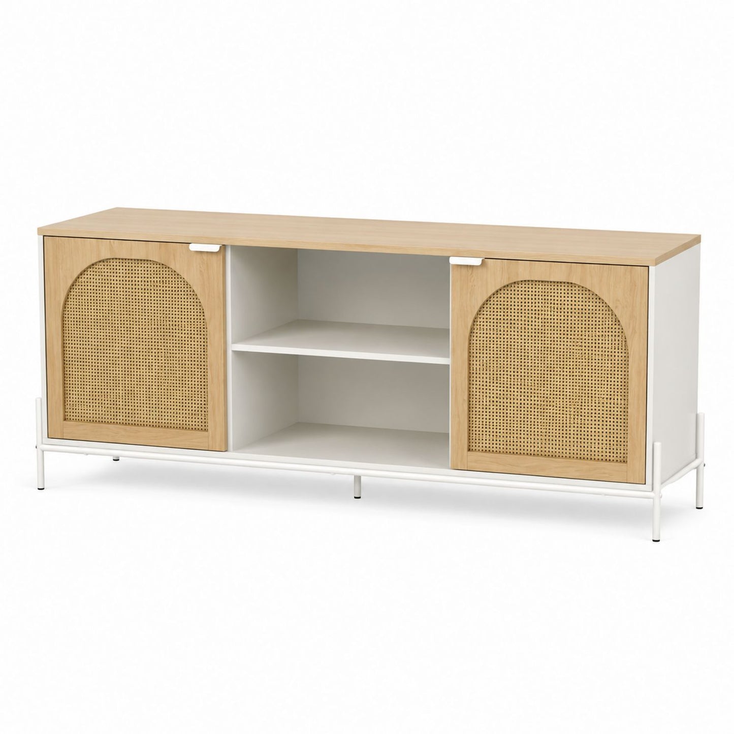 Rattan Front TV Stand with Shelves White