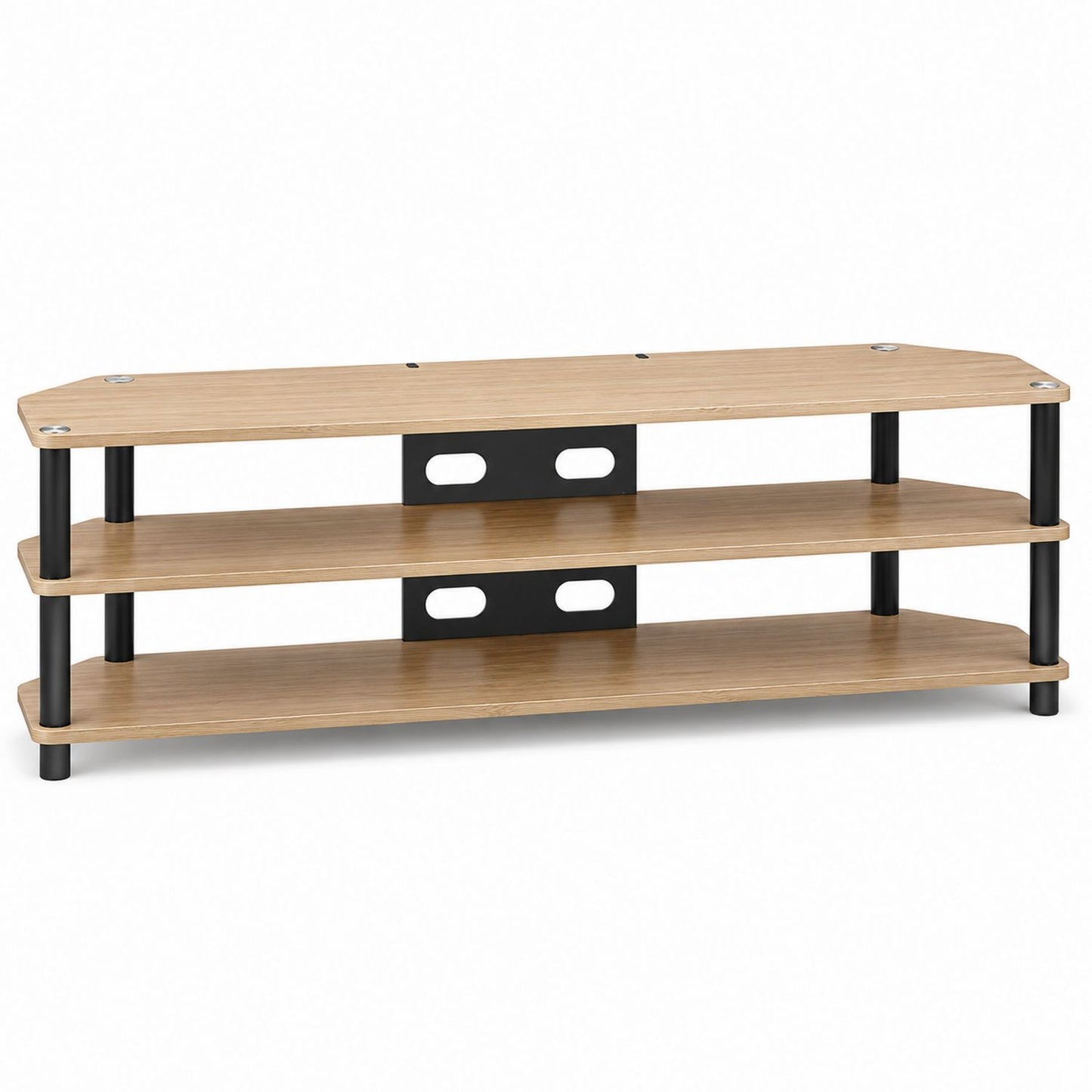 Corner TV Stand with Black Metal Frame and Wood Shelves 120cm x 40cm x 50cm