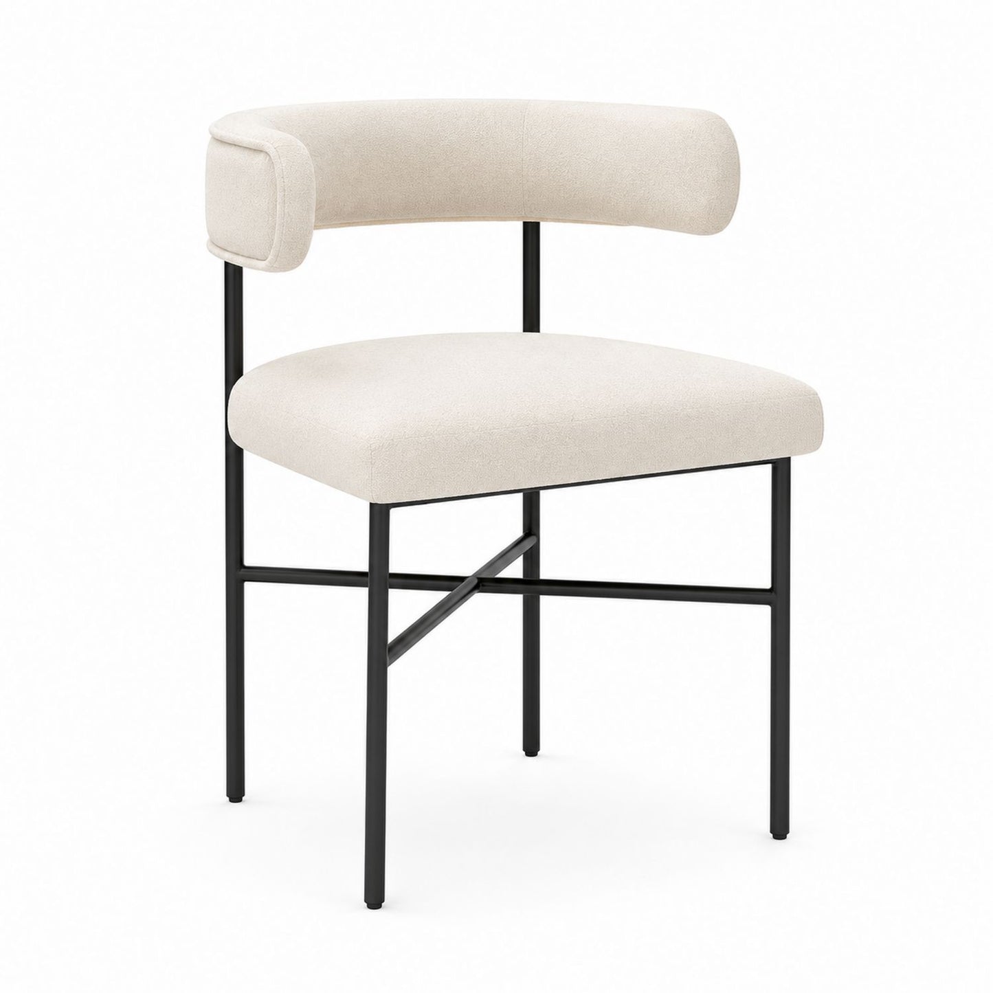 Steel Frame Dining Chair with Beige Polyester Upholstery