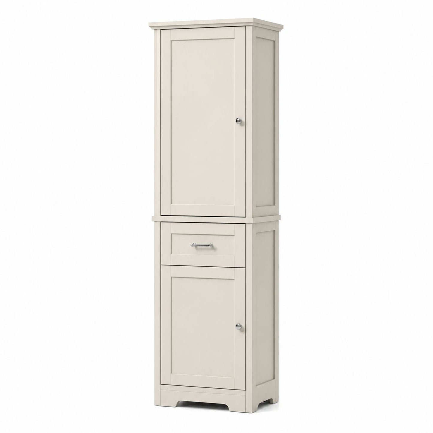 Wooden Storage Cabinet with Adjustable Shelves, Cream, 183cm