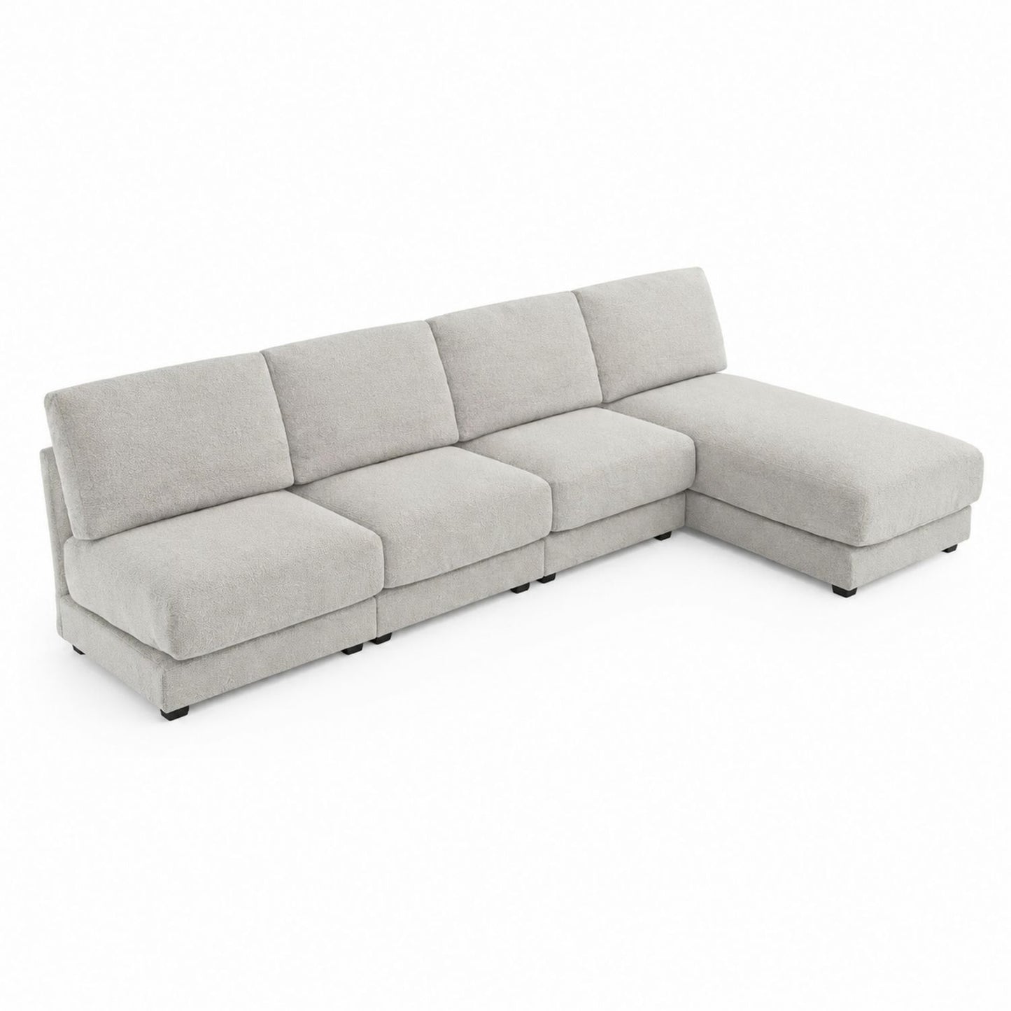 L-Shaped Sectional Sofa Light Gray Polyester Upholstery 300cm Length