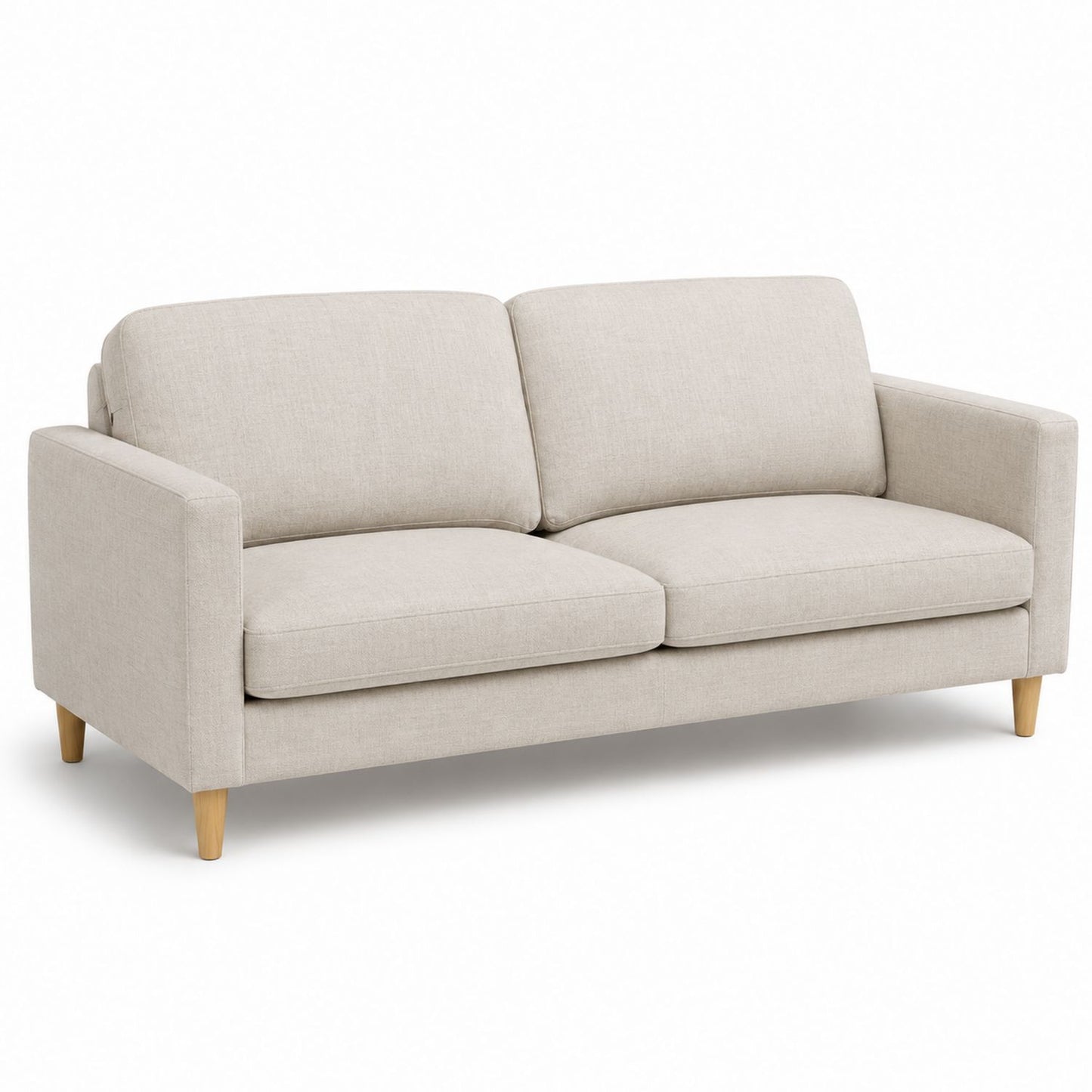 Beige Fabric Three-Seater Sofa with Wood Legs 200cm
