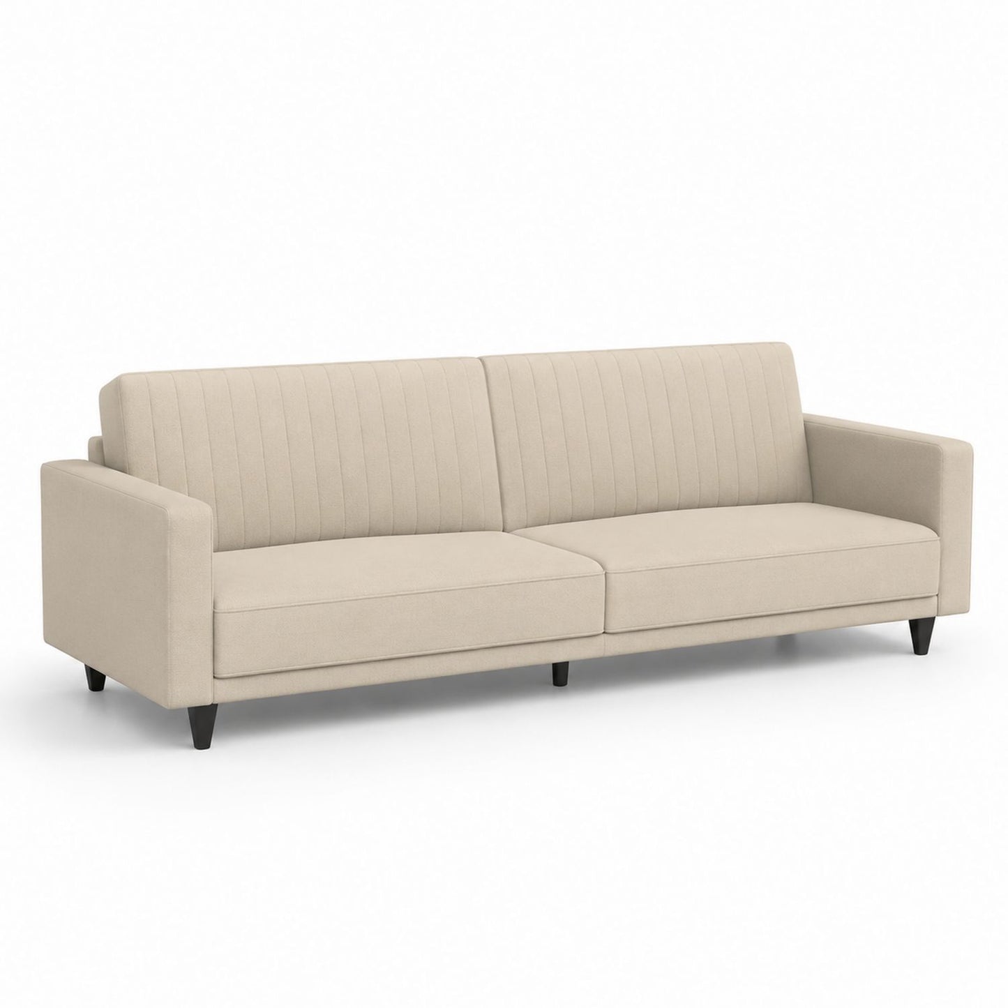 Beige Polyester Upholstered Sofa with Black Wooden Legs 220cm