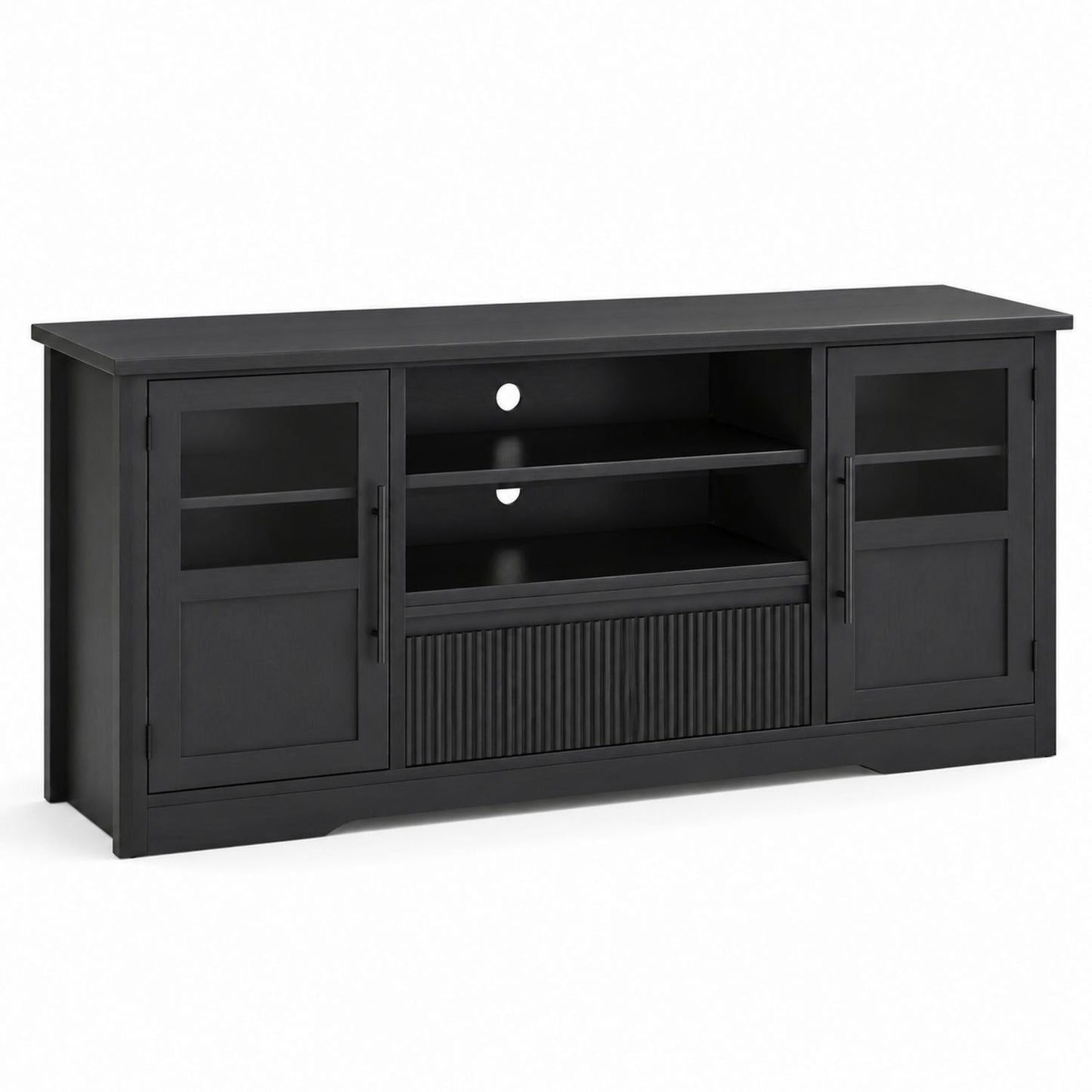 Black Wood TV Stand with Shelves and Cabinets 152cm