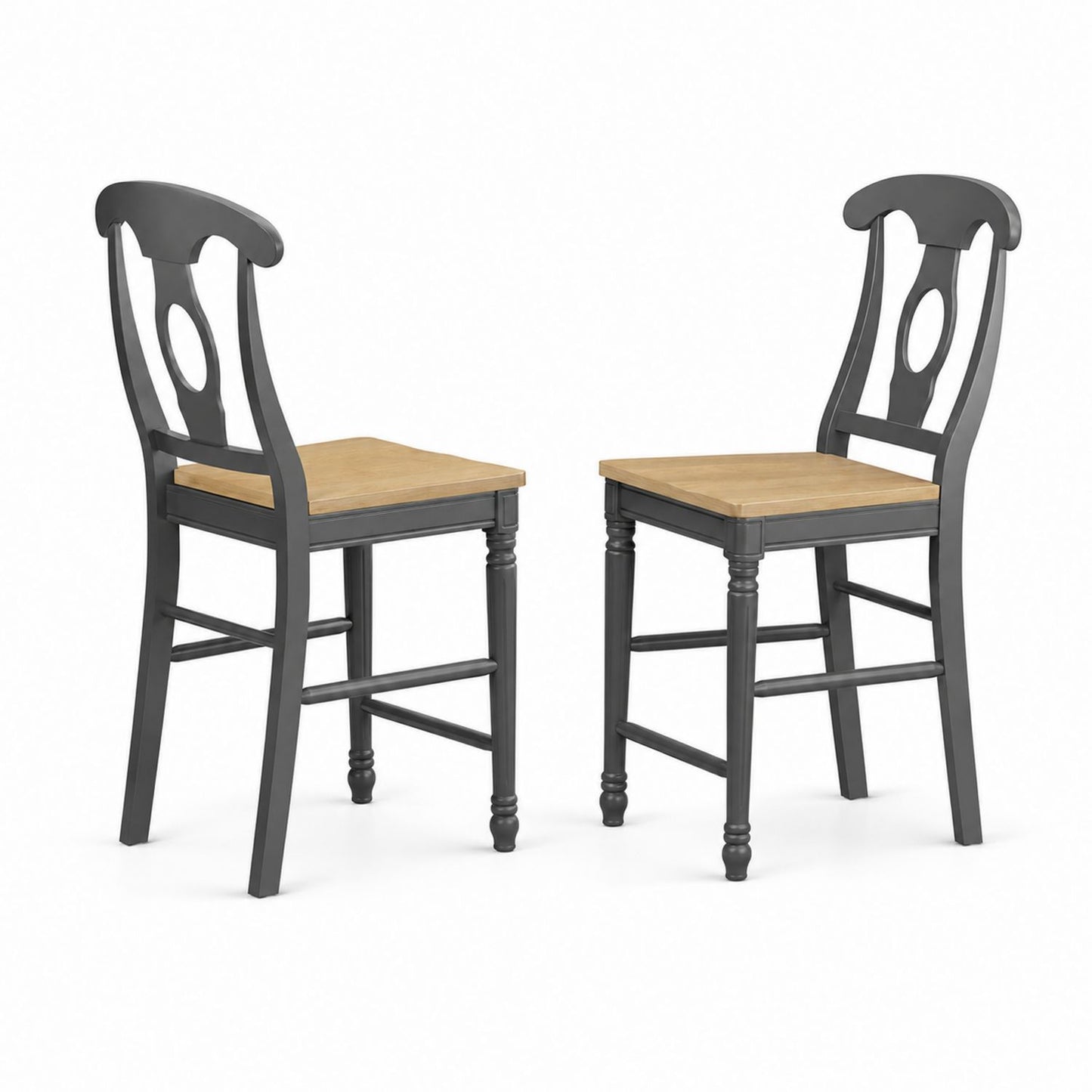 Set of 2 Wooden Seat Bar Stools with Black Frame