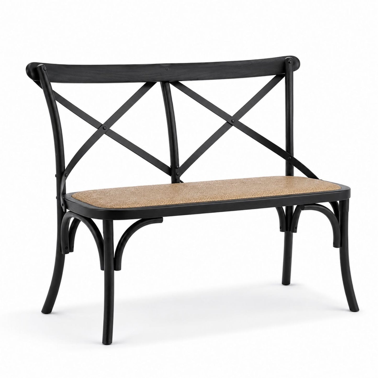 Metal Frame X-Back Bench with Woven Rattan Seat Black 102cm