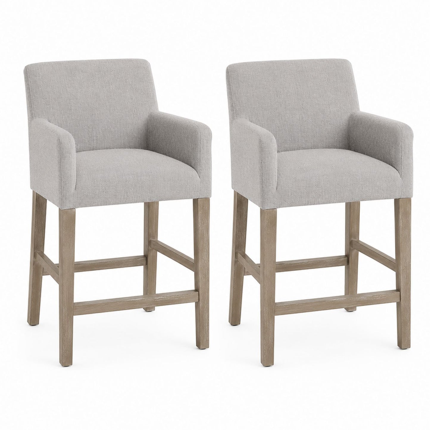 Set of 2 Fabric Bar Stools with Wooden Legs in Light Gray