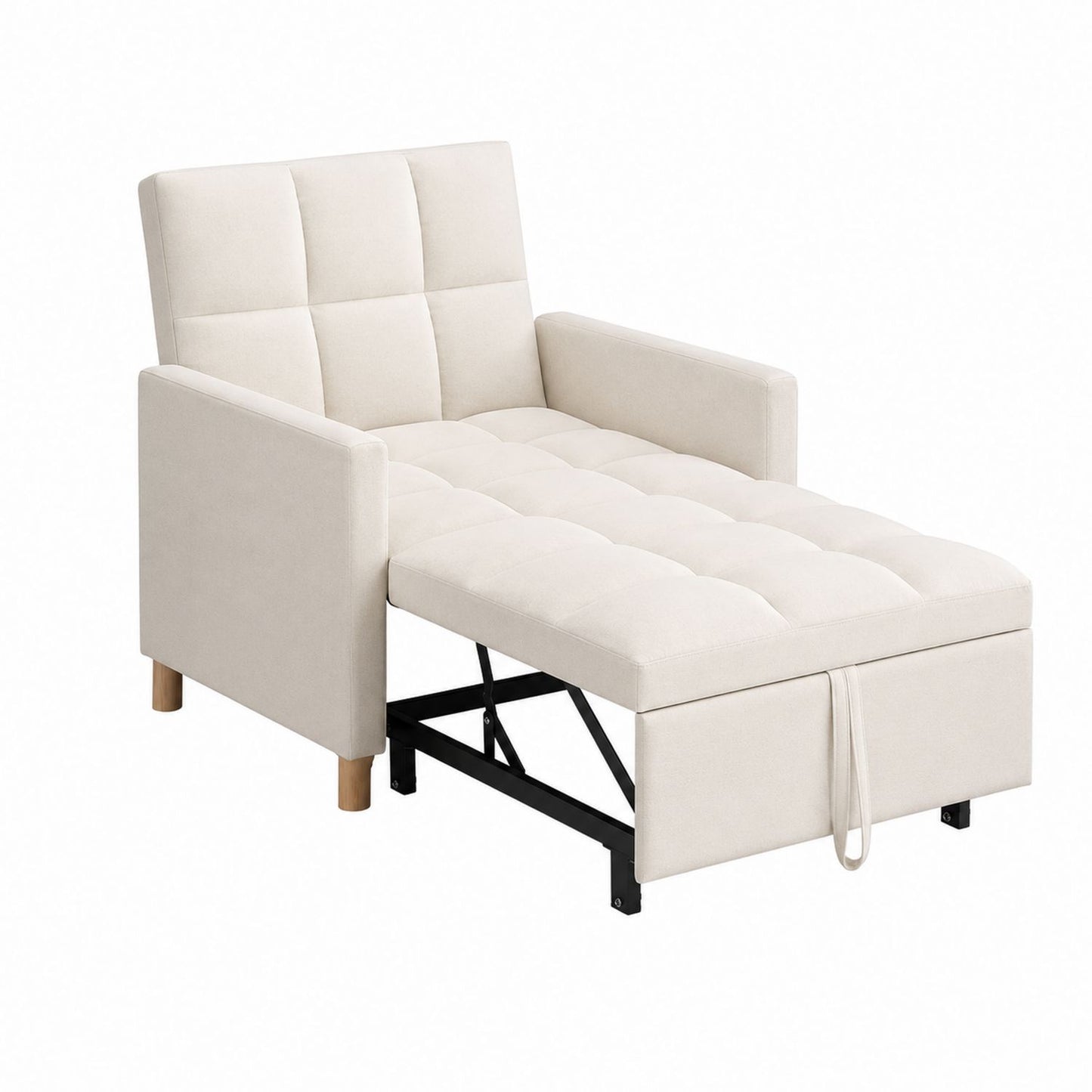 Convertible Polyester Lounge Chair Beige Upholstered Sleeper Chair with Arms