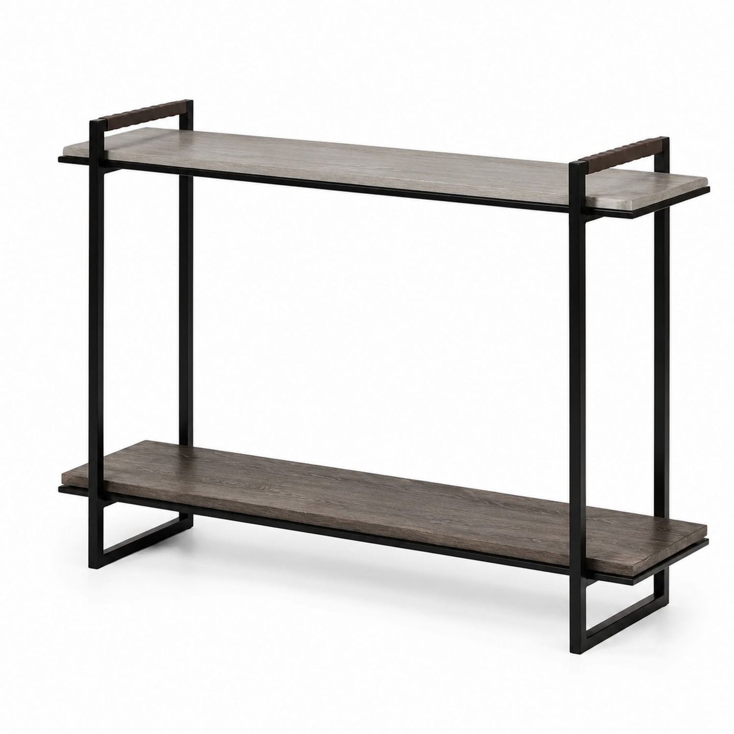 Wood and Metal Console Table with Shelves in Brown and Black