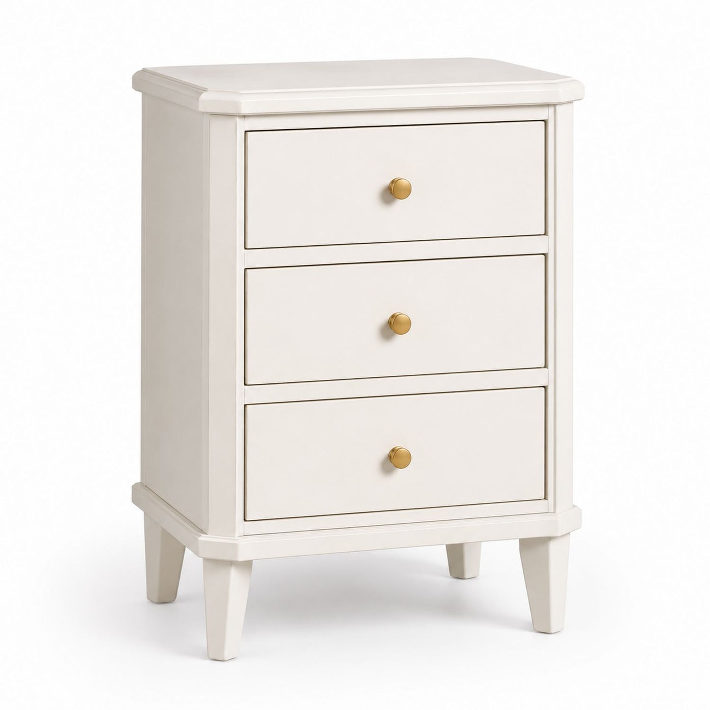 Wood Nightstand with 3 Drawers White 60cm Height