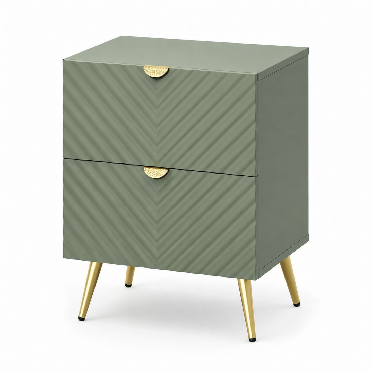 Green Metal Nightstand with Gold Legs and Chevron Details 60cm Height