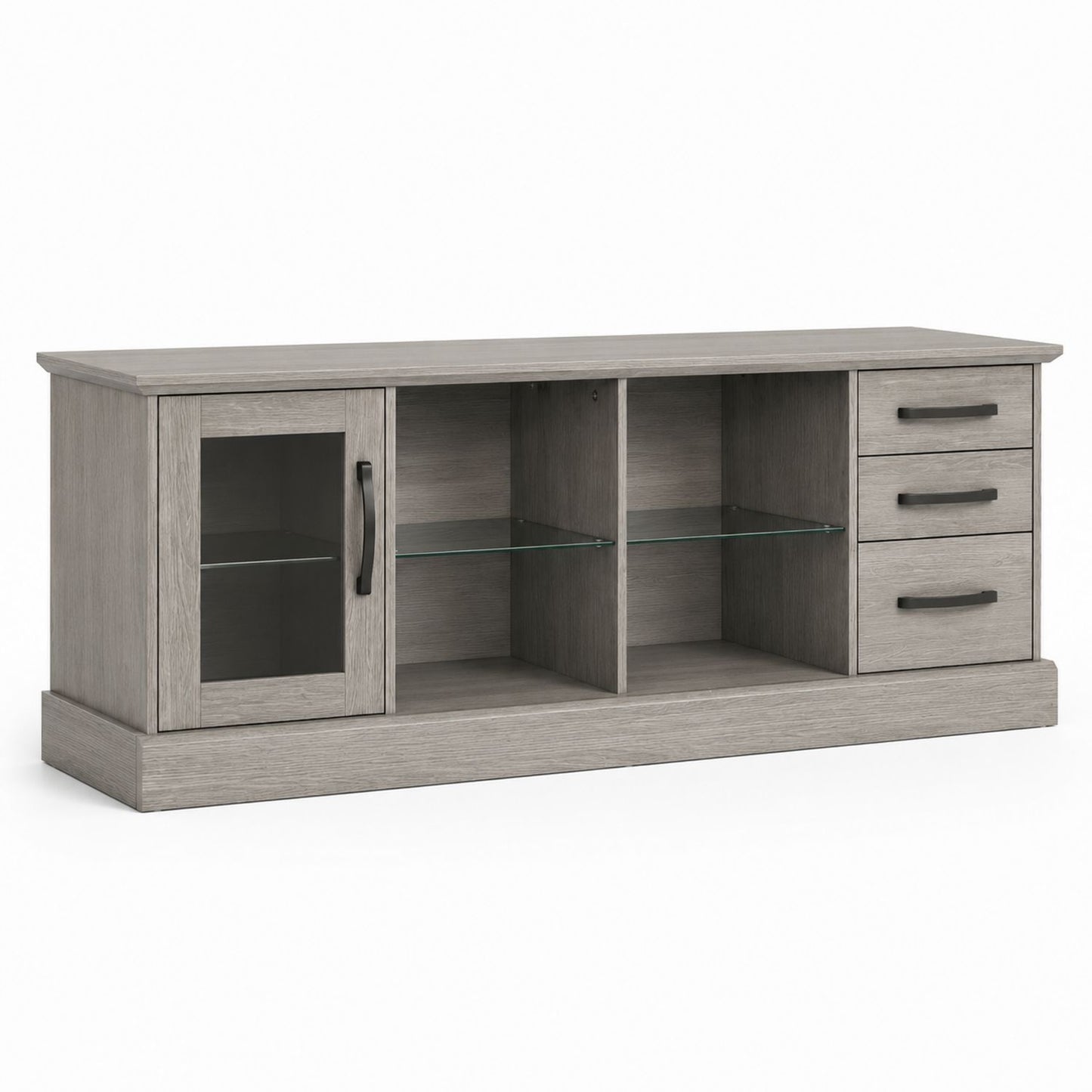 Wood TV Stand with Glass Doors and Drawers Grey 150cm