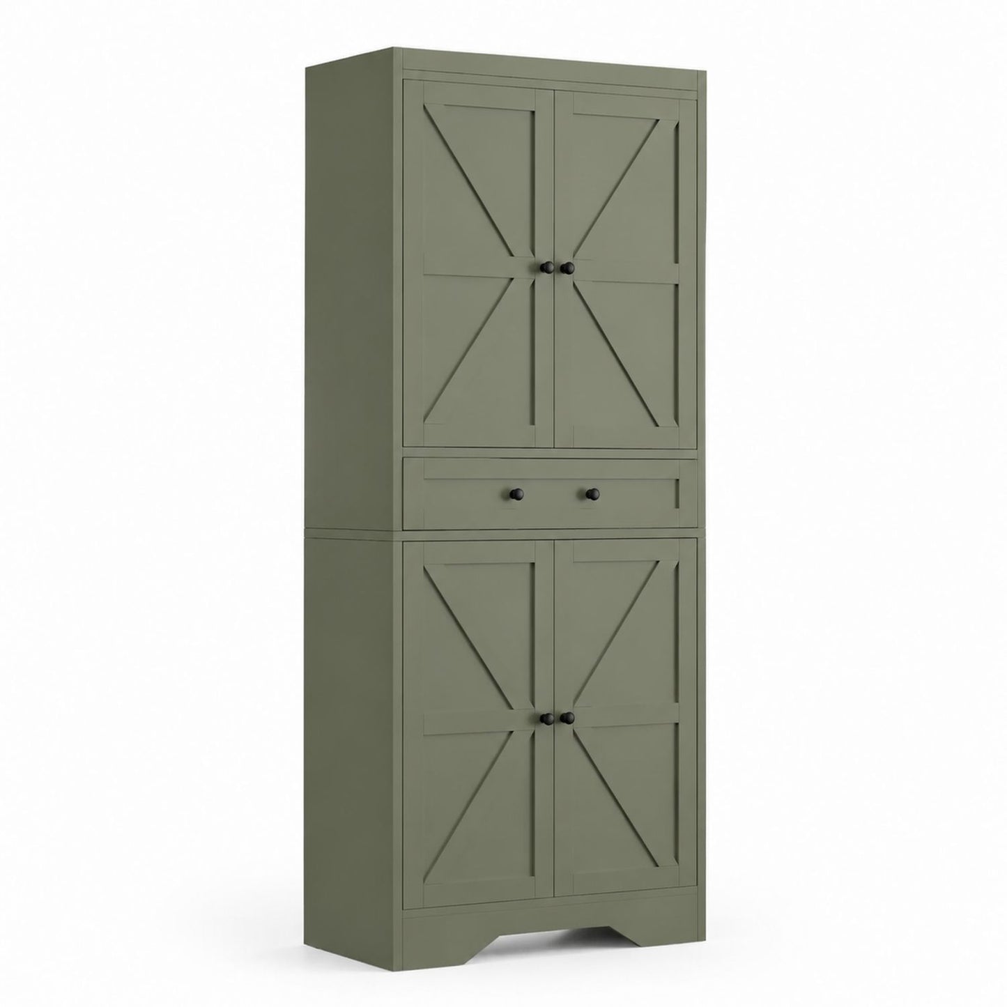 Tall Wood Sideboard Cabinet with Doors and Drawer in Olive Green 190x75x40cm
