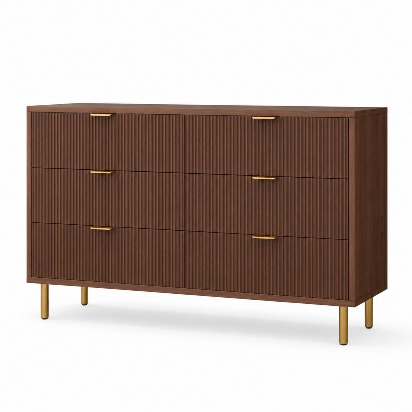 Walnut Wood Dresser with Gold Metal Handles 3-Drawer 80cm Height