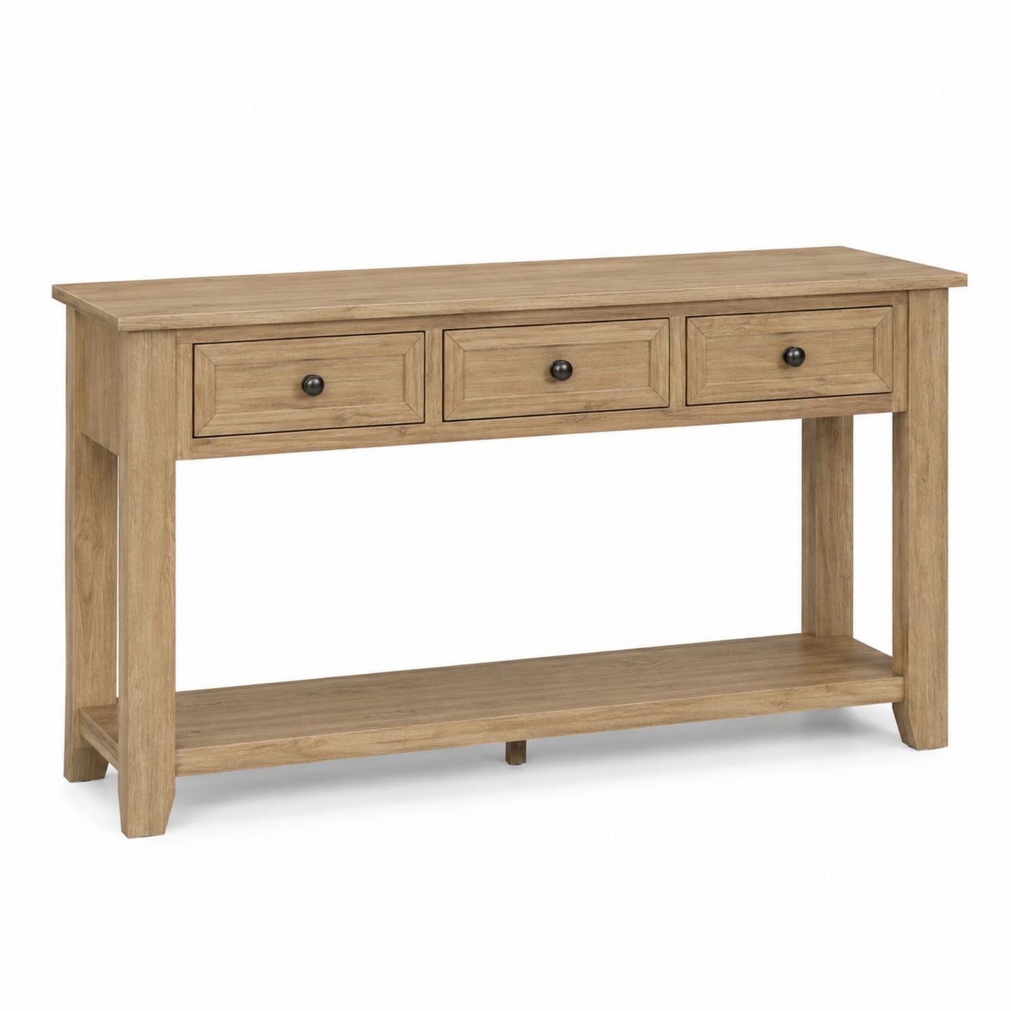Natural Oak Console Table with Drawers and Shelf 120cm