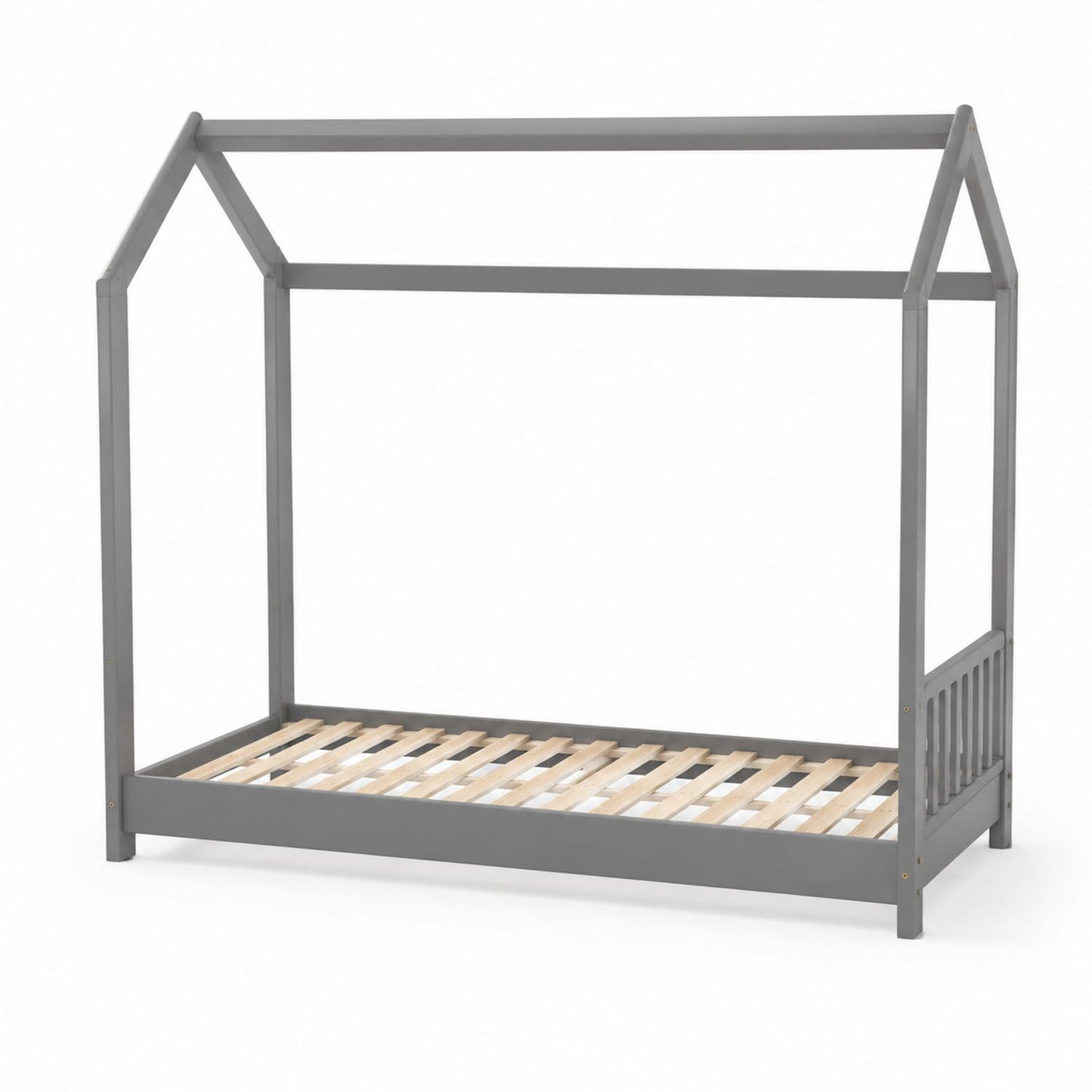 Wood House-Shaped Toddler Bed Frame Grey