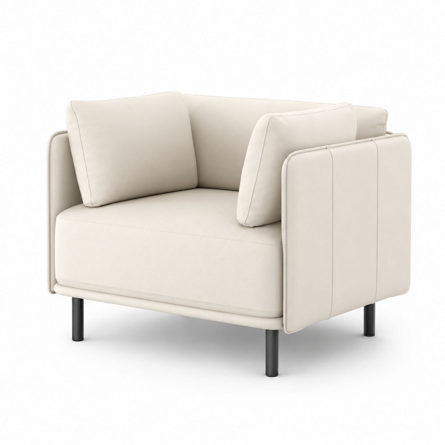 Beige Leather Armchair with Steel Legs