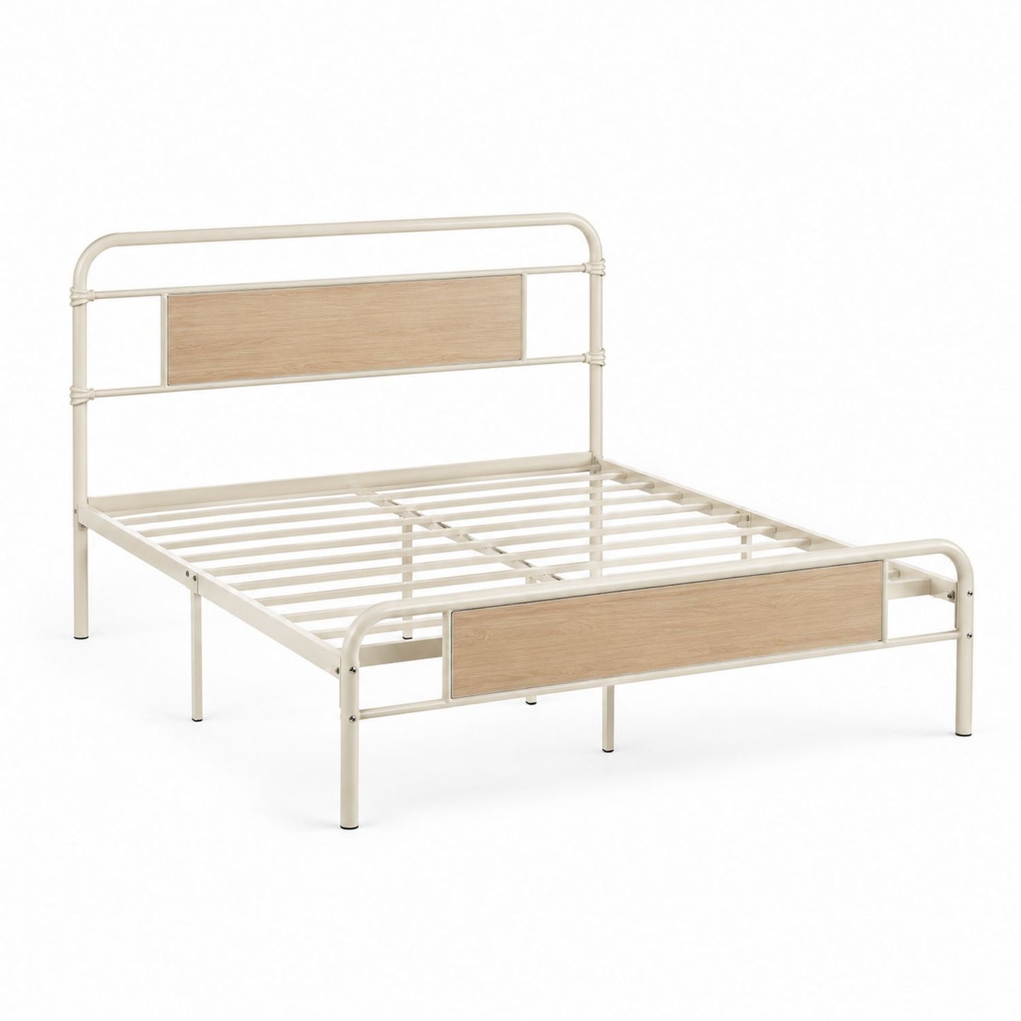 Metal and Wood Queen Bed Frame Beige 210x160x100 cm