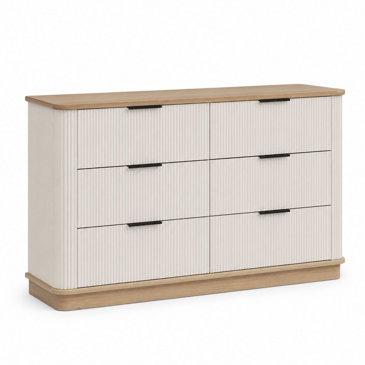 6 Drawer MDF Dresser Beige and Oak 120cm x 80cm x 40cm
