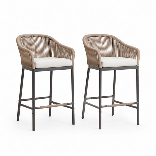 Set of 2 Metal Frame Bar Stools with Cushions Beige/Brown 110cm