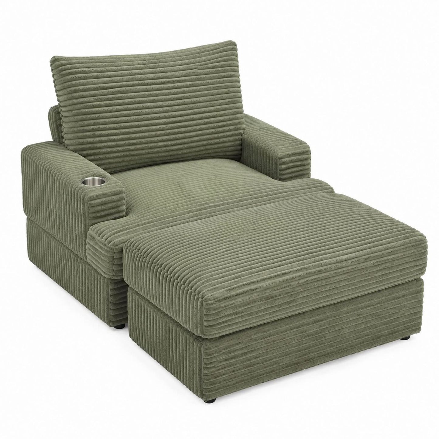Corduroy Lounge Chair with Ottoman and Cup Holder