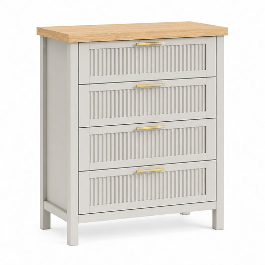4-Drawer Dresser with Oak Top and White Frame