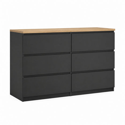 6-Drawer Dresser Engineered Wood Veneer Top Black