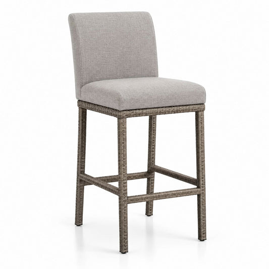 Woven Rattan Outdoor Bar Stool with Gray Cushions