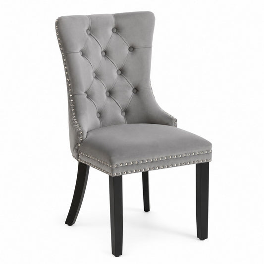 Velvet Dining Chair with Wooden Legs in Gray