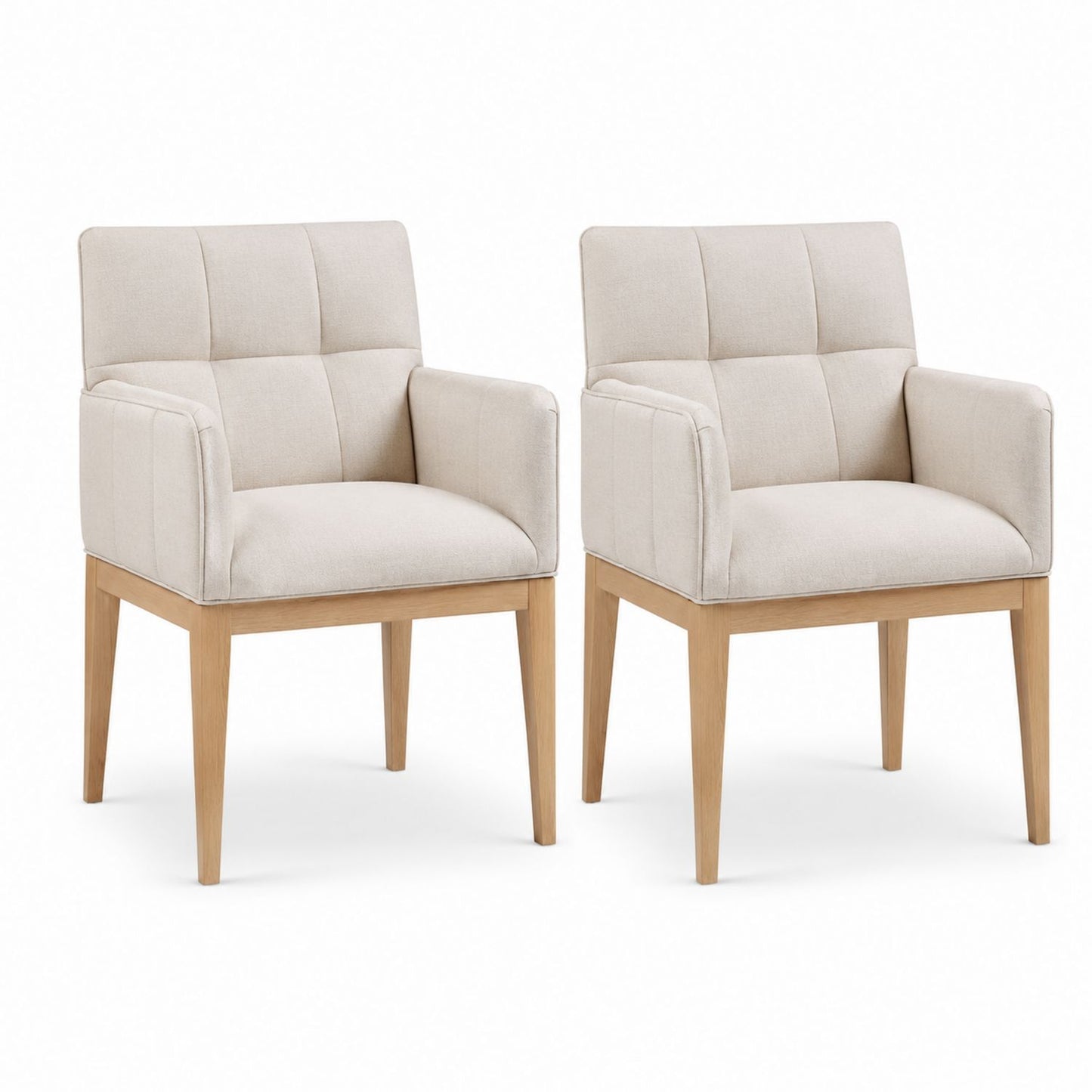 Set of 2 Upholstered Dining Chairs with Beige Fabric and Wood Legs