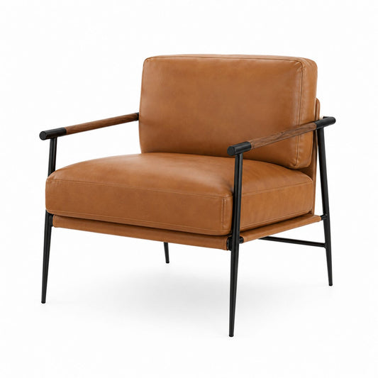 Faux Leather Lounge Chair with Metal Frame Tan