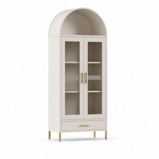 Arched Glass Door Storage Cabinet MDF White with Metal Legs 180cm