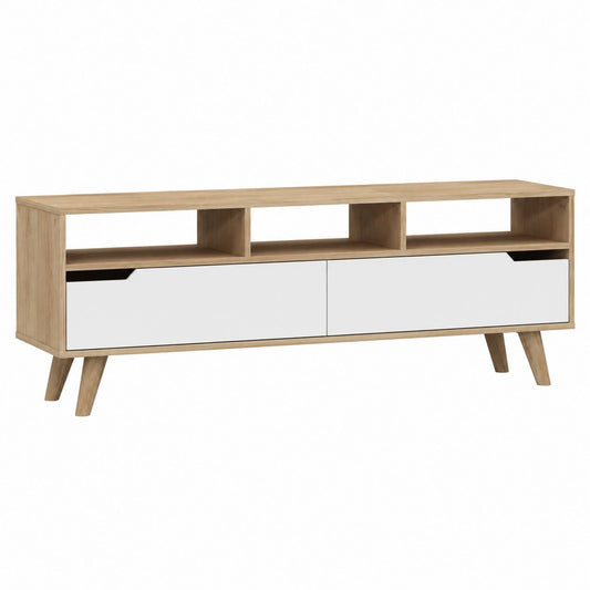 TV Stand MDF Oak Veneer with White Laminate Drawers 120cm
