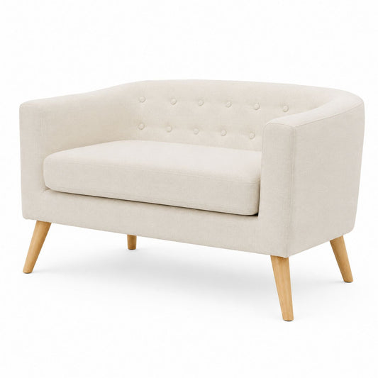 Beige Fabric Loveseat Sofa with Wooden Legs