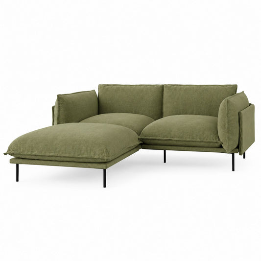 L-Shaped Sectional Sofa Fabric Green 300cm