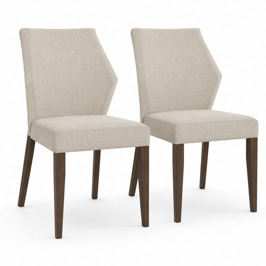 Set of 2 Polyester Upholstered Dining Chairs with Solid Wood Legs Beige