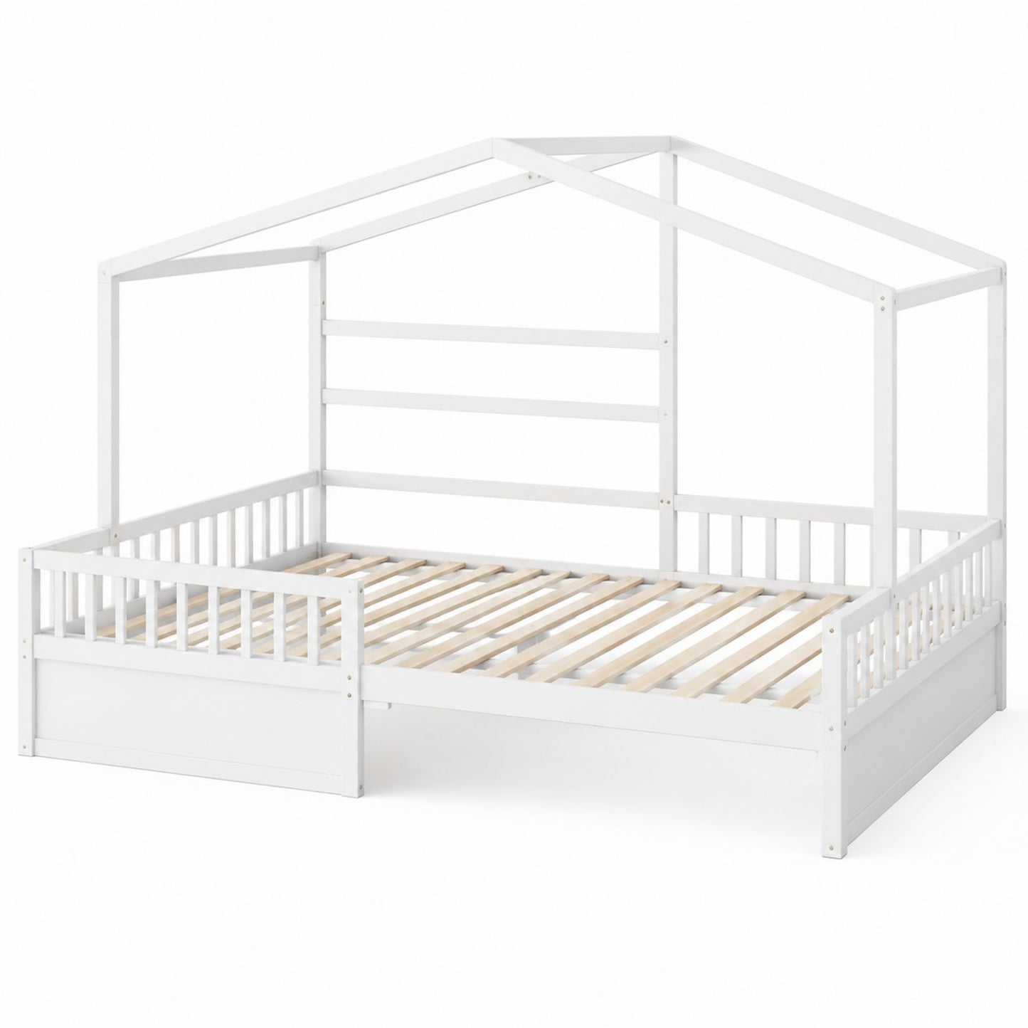 Wood House Frame Bed Twin Size in White
