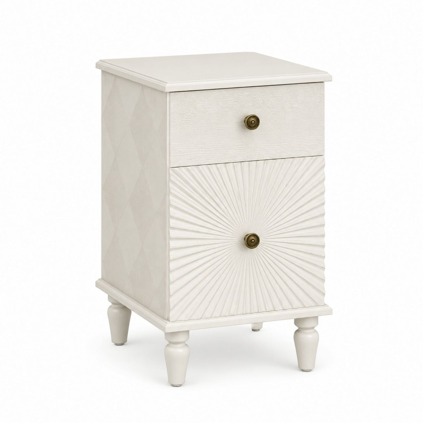 White Wood Nightstand with Two Drawers