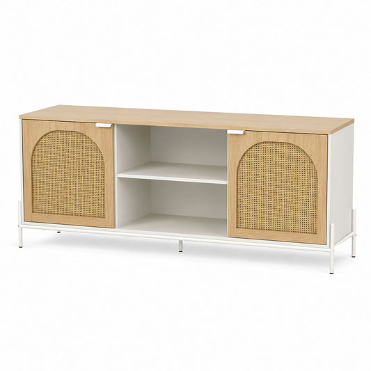Rattan Front TV Stand with Shelves White