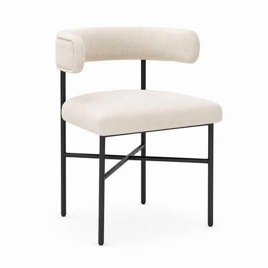 Steel Frame Dining Chair with Beige Polyester Upholstery