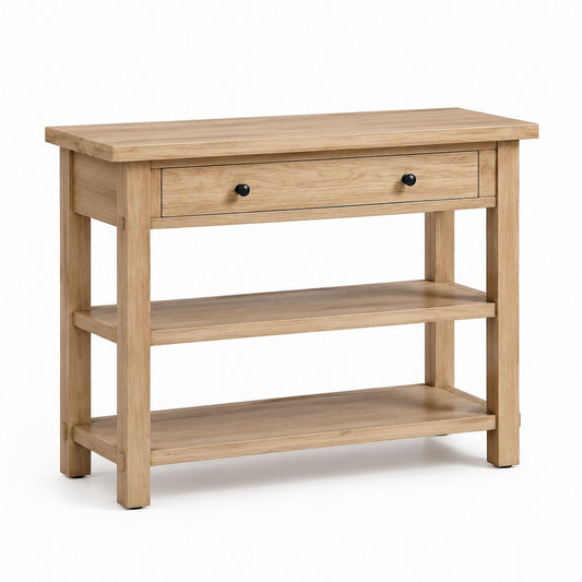 Oak Console Table with Drawer and Shelves 120cm