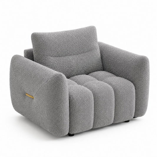 Boucle Fabric Armchair Grey Wood Frame 90cm