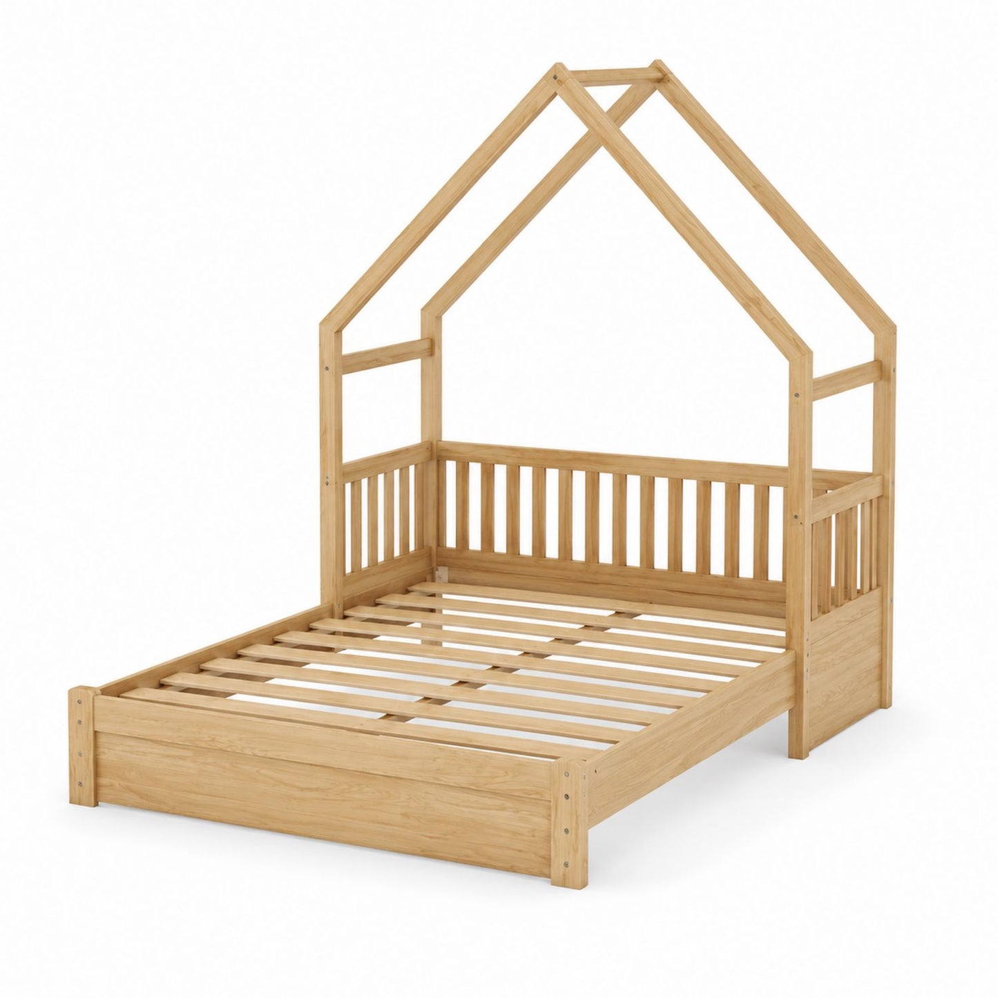 Wooden House Bed Frame with Slats Natural Finish 200cm x 100cm
