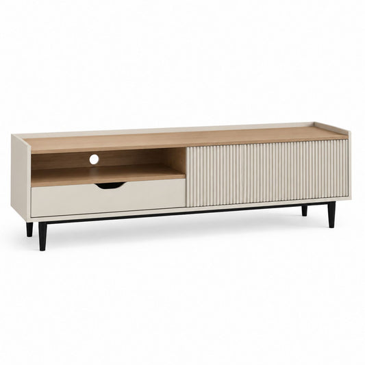 Wood TV Stand with Sliding Door and Drawer Beige 150cm